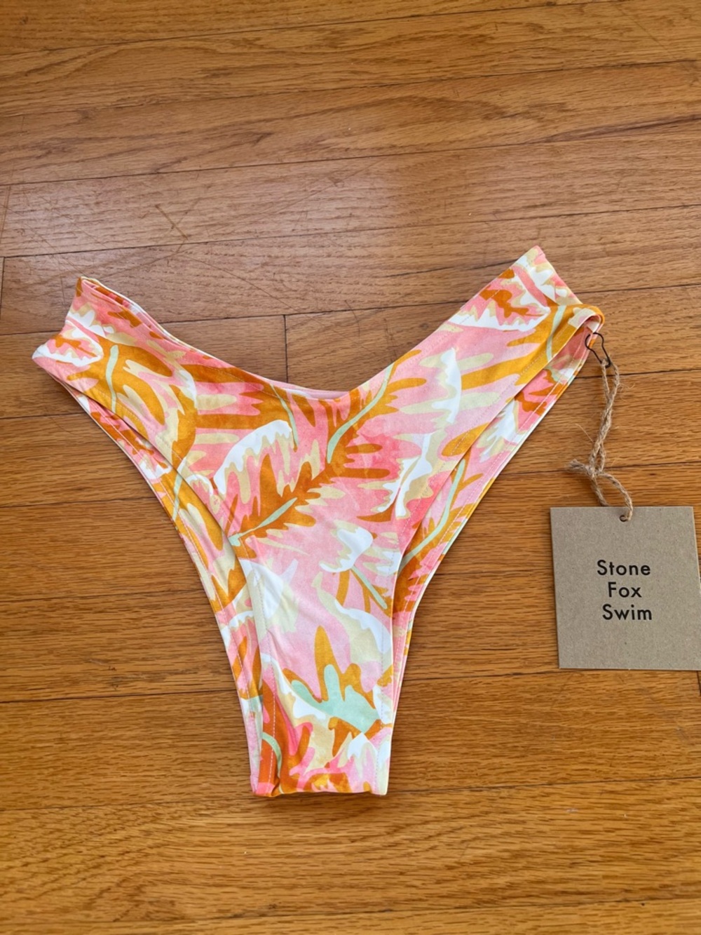 NWT Stone Fox Swim Hot Tropix Cheeky Bikini Bottom High Cut Pink Orange